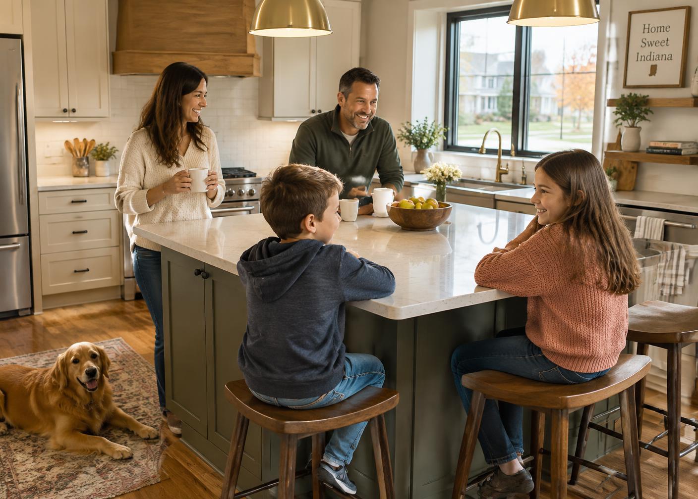 Family enjoying their renovated Zionsville kitchen